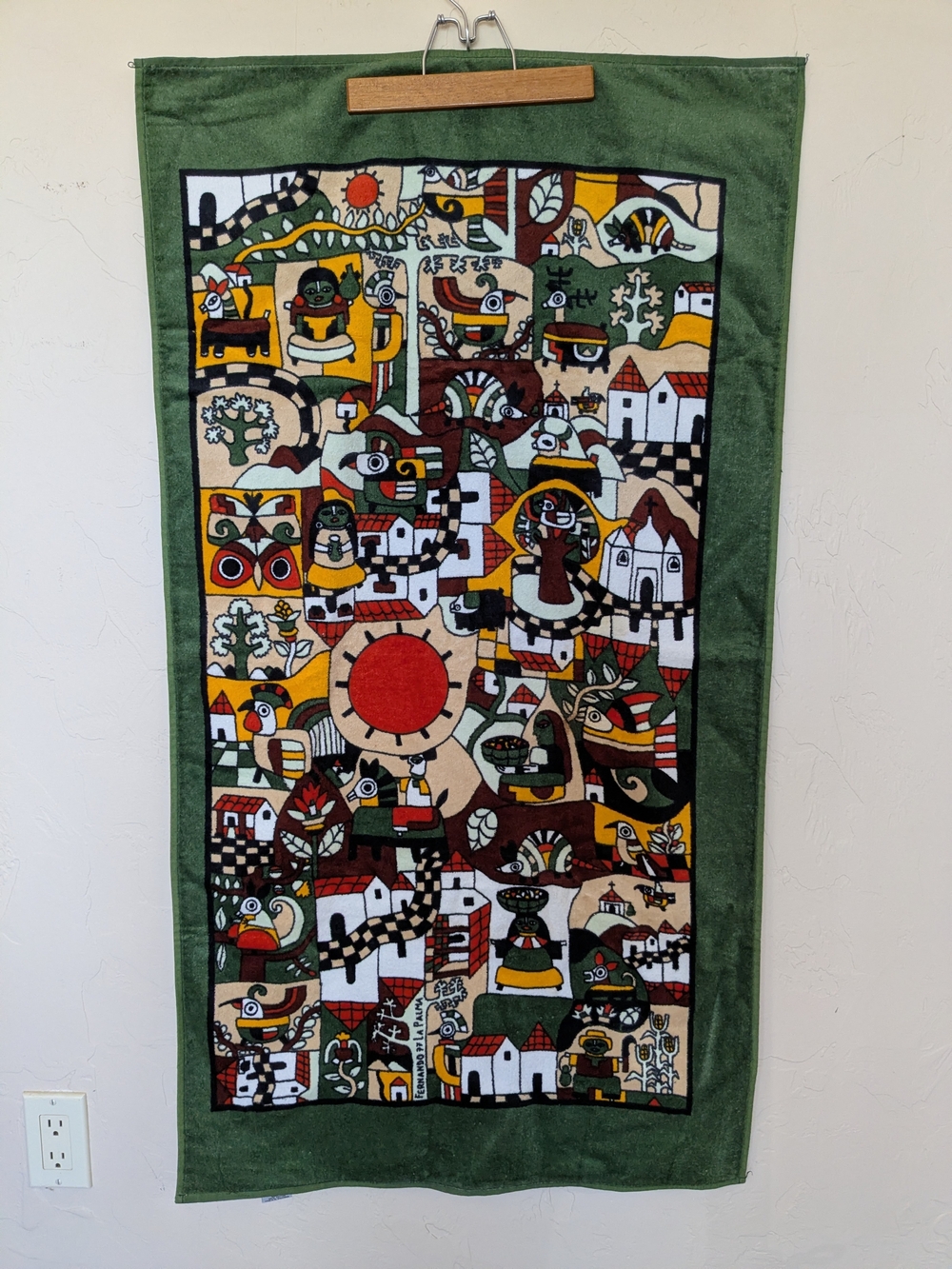 Fernando Llort La Palma El Salvador Reproduction, Folk Art Towel, 1970's